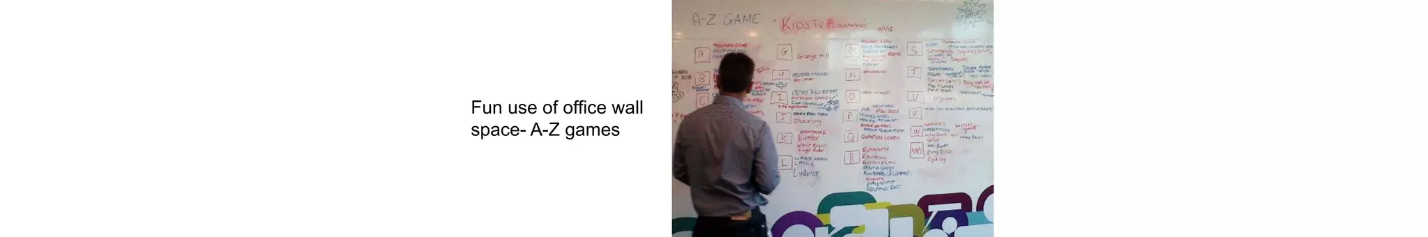 Fun use of office wall
space- A-Z games
 
