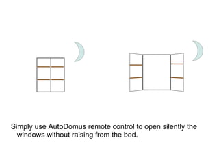 Simply use AutoDomus remote control to open silently the
  windows without raising from the bed.
 