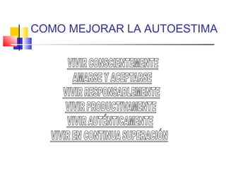 COMO MEJORAR LA AUTOESTIMA
 