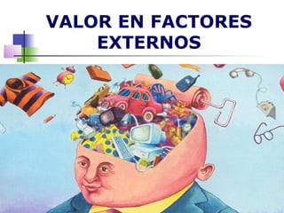 VALOR EN FACTORES
        EXTERNOS
 Dinero y bienes materiales
 Prestigio y posición social

 Elogios y valoración social

 Apariencia física

 TENER
 