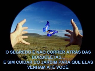 O SEGREDO É NÃO CORRER ATRÁS DAS
BORBOLETAS...
E SIM CUIDAR DO JARDIM PARA QUE ELAS
VENHAM ATÉ VOCÊ.
 