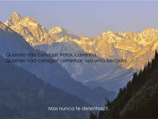 Mas nunca te detenhas!!!. Quando não consigas trotar, caminha. Quando não consigas caminhar, usa uma bengala. 