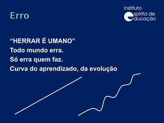 “ HERRAR É UMANO” Todo mundo erra.  Só erra quem faz. Curva do aprendizado, da evolução 