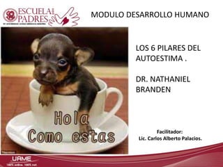 MODULO DESARROLLO HUMANO 
LOS 6 PILARES DEL 
AUTOESTIMA . 
DR. NATHANIEL 
BRANDEN 
Facilitador: 
Lic. Carlos Alberto Palacios. 
 