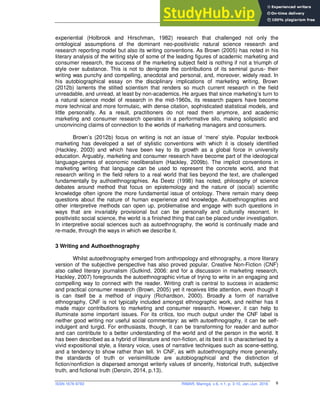 Autoethnography And Subjective Experience In Marketing And Consumer ...