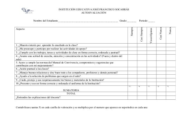 y coevaluacion formato auto ESTUDIANTES FORMATO AUTOEVALUACION y coevaluacion formato auto ESTUDIANTES FORMATO AUTOEVALUACION