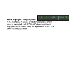 Mode Highlight Change Symbol
A mode change highlight symbol (rectangle) is drawn
around each pitch, roll, CWS, A/P status,...