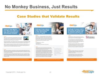 No Monkey Business, Just Results 
Case Studies that Validate Results 
Copyright 2013 – HookLogic Inc. 37 
 