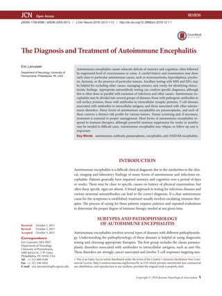 Autoimmune Encephalitis.pdf (Chẩn đoán và điều trị Viêm não tự miễn) | PDF