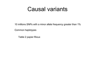 Causal variants Table 2 papier Rioux 10 millions SNPs with a minor allele frequency greater than 1% Common haplotypes 