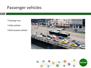 10
Passenger vehicles
• Passenger cars
• Utility vehicles
• Multi-purpose vehicles
 