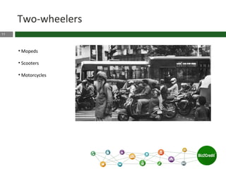 11
Two-wheelers
• Mopeds
• Scooters
• Motorcycles
 
