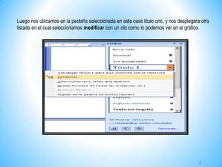 Luego nos ubicamos en la pestaña seleccionada en este caso titulo uno, y nos desplegara otro
listado en el cual seleccionamos modificar con un clic como lo podemos ver en el gráfico.
4
 