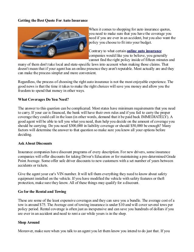 Getting the Best Quote For Auto Insurance Getting the Best Quote For Auto Insurance