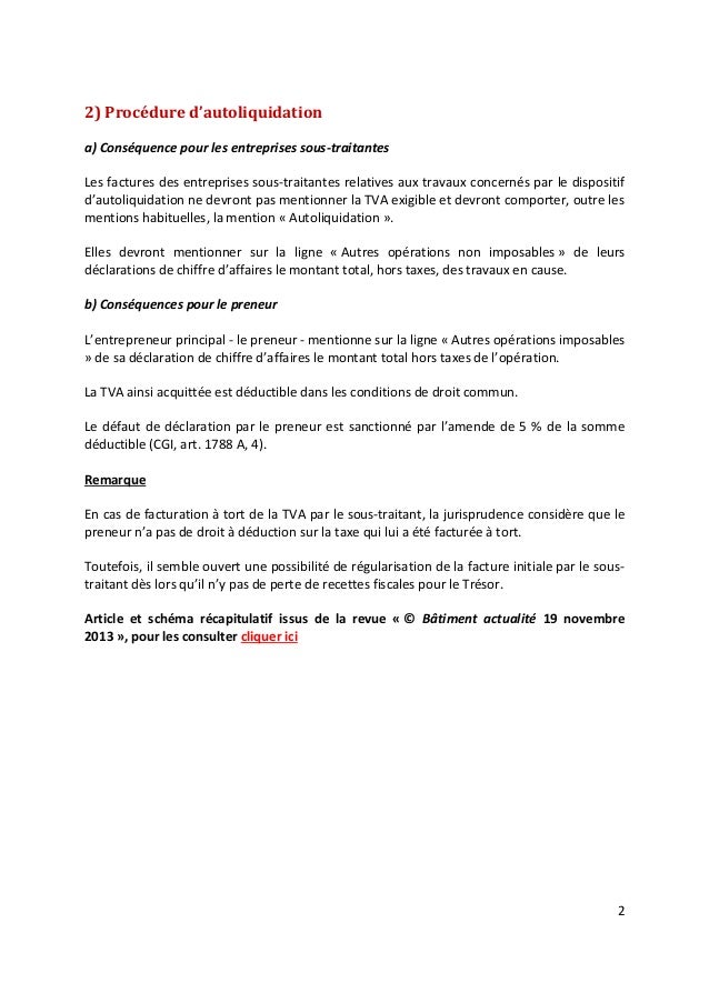 Auto liquidation de la tva bâtiment au 1er janvier 2014