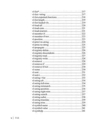 max............................................................................ 122
mem .......................................................................... 122
member ..................................................................... 124
menucmd................................................................... 124
menugroup ................................................................ 126
min ............................................................................ 126
minusp....................................................................... 127
mode_tile .................................................................. 127
namedobjdict............................................................. 128
nentsel ....................................................................... 128
nentselp ..................................................................... 130
new_dialog................................................................ 132
not ............................................................................. 132
nth ............................................................................. 133
null ............................................................................ 134
numberp .................................................................... 134
open........................................................................... 135
or ............................................................................... 136
osnap ......................................................................... 137
polar .......................................................................... 138
prin1 .......................................................................... 138
princ .......................................................................... 140
print ........................................................................... 140
progn ......................................................................... 141
prompt ....................................................................... 141
quit ............................................................................ 142
quote.......................................................................... 142
read............................................................................ 143
read-char ................................................................... 144
read-line .................................................................... 145
redraw ....................................................................... 145
regapp........................................................................ 146
rem ............................................................................ 147
repeat......................................................................... 148
reverse ....................................................................... 149
rtos ............................................................................ 149
set .............................................................................. 151

                                                                               |   vii
 