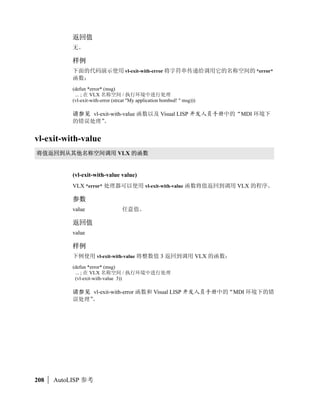 ./)0     12
          3


        4
        567(cdr ’(a b c))
        (B C)
        567(cdr ’((a b) c))
        (C)
        567(cdr ’())
        nil
        567(cdr ’(a . b))
        B
        567(cdr ’(1 . Text))
        Text

               Visual LISP            8*   


chr
IJ ? ASCII =9          KLM;NOP??@


        (chr integer)


        list                   9   :



        ; ASCII =$ integer ??@ #9            /A 1-255 BCD        
        E#/FGH

        4
        567(chr 65)
        A




                                                              chr   |   45
 