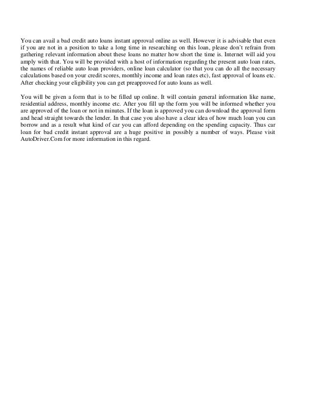 Get Auto Loan Bad Credit Instant Approval, Instant Approval Car Loan