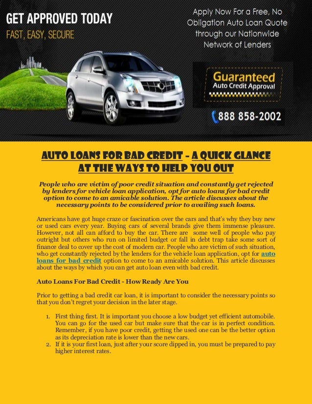 Auto Loans For Bad Credit A Quick Glance At The Ways To Help You Out