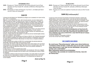 FEVEREIRO/2012                                                                                      MARÇO/2012
10/02 – Presença na 1ª Roda Literária do Ano, promovida pela Casa do Poeta                      09/03 - Presença na 2ª Roda Literária do Ano, promovida pela Casa do Poeta
        Brasileiro de Praia Grande-SP, realizada na Biblioteca Municipal Porto                           Brasileiro de Praia Grande-SP, realizada na Biblioteca Municipal
        Do Saber.                                                                                        Porto Do Saber.
28/02 – Participação no Sarau da Petiscaria “Lua Nova”, convidado pela Secre-                   30/03 – Presença em evento da Academia Vicentina de Letras em São Vicente
        taria de Cultura do Guarujá-SP.                                                                 - SP.

                                                                                                                         SAM 22(Continuação)
                                        SAM 22
A Semana de Arte Moderna de 1922(SAM 22) configurou-se na realidade num evento de três          A poesia de Carlos Drummond de Andrade era facilmente entendida e captada pelo
dias. 13/15 e 17 de fevereiro.                                                                  grande público, o que o tornou poeta popular, o que não quer dizer que seus poemas
Segundo o Jornal Folha de São Paulo, não foi nem tão semana, nem tão moderna assim.              fossem superficiais. A Rosa do Povo é um poema muito conhecido e comentado. A rosa
Nela, a presença de Poetas, no sentido de que o Poeta é um apaixonado, um fingidor, um          nesse poema funciona como metáfora do entendimento universal, dos valores da demo -
narrador da vida e sua cor, está representada por apenas uma pessoa, Mario de Andrade.          cracia e da liberdade, valores típicos da modernidade no século 20.”
Os demais pilares da semana eram: 3 Artistas Plásticos(Di Cavalcanti-Anita Malfati-Zina         Portanto, todo Poeta deve virar-se para São Paulo, tal como os mulçumanos se viram
Aita), 1 músico(Heitor Vila-Lobos), 1 Escultor(Victor Brecheret), 1 Escritor(Graça Aranha), 1    para Meca, para comemorar a SAM 22, mas devem também, de forma intensa comemo-
Romancista(Menotti del Picchia) – 1 Arquiteto(George przyrembel), 1 Ilustrador(Inácio da        rar a semana que vai do dia 29/10 a 04/11 visto que em 31/10 se comemora o dia de
Costa ferreira e ou Ferrignac e 1 Dramaturgo(Oswald de Andrade).                                nascimento de Carlos Drumond de Andrade em 1902.
Se usássemos a sentença que conhecemos e nos aponta que “Poeta é uma pessoa sensível            Outra semana que o Associado da Casa do Poeta Brasileiro de Praia Grande-SP,
de imaginação inspirada, sonhadora que não se obriga a explicar o mundo, mas sim                 não pode esquecer é a que vai dos dias 14/03 a 20/03, pois ela configura-se muito
transformá-lo com a sua arte.” Todos os pilares da SAM22 poderiam ser qualificados como         importante para nós, por ser 14/03 a data comemorativa do nascimento de Castro
POETAS, mas não era assim que funcionava em 1922.                                               Alves (14/03/1847) nosso patrono EVOCATIVO e a data 19/03/1976 data de Fundação
Portanto, a Poesia estava em desvantagem no sentido de promover transformações radicais,         da nossa Entidade (36A).
ditas como modernas...mesmo assim!                                                              Fontes para Pesquisa e composição de SAM 22:
Mario de Andrade foi o pilar representativo da Poesia na SAM 22. Sua “Paulicéia Desvairada”     Jornal Folha de São Paulo e Site E.biografias.
torna-se referência obrigatória em qualquer manual de literatura. Considerada a obra prima
do modernismo literário do Brasil. Nela pontuam os versos livres, as viloações sintáticas e
ousadias poéticas.
A maior conquista para a poesia na SAM 22 foi a apresentação dos poemas através da                                         NO CAMPO DAS IDEIAS
declamação, posto que até então a forma usual era a escrita.
E para a Arte, sem dúvida a união dos artistas citados acima, todos amigos e em sua maioria
                                                                                                Se você busca "Reconhecimento" pelas suas obras lembre-se:
recomendados por outros grandes Poetas. Algo pouco comum nos dias de hoje, onde a arte
navega sem a união dos segmentos artísticos em busca da sua perfeita visibilidade no            "A história é feita de fatos. Cuide para que na sua vida, os bons
cenário cultural nacional.                                                                      fatos determinem o real valor da sua identidade e lhe permita
É cada um por si...E muito só querendo sair na foto.                                            sonhar com a eternidade."
Em 1922 a Poesia vive um momento transformador, mas somente em 1934 com a chegada               Mas! Sobretudo lembre-se de Aristoteles:
de Carlos Drumond de Andrade ao Rio de Janeiro é que o dito Modernismo coloca a Poesia
em destaque.
                                                                                                "A grandeza não consiste em recebermos honras, mas sim
“O modernismo influência Carlos Drummond de Andrade. O seu estilo poético era permeado          de merece-las."
por traços de ironia, observações do cotidiano, de pessimismo diante da vida, e de humor.
Drummond fazia verdadeiros “retratos existenciais”, e os transformava em poemas com
incrível maestria.
                                                                      (Cont na Pág 13)
                                         Pág 8
                                                                                                                                    Pág 13
 