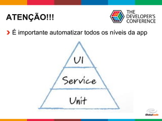 Globalcode	
  –	
  Open4education
ATENÇÃO!!!
  É importante automatizar todos os níveis da app
 