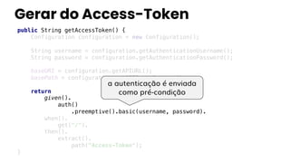 Gerar do Access-Token
public String getAccessToken() {
Configuration configuration = new Configuration();
String username ...