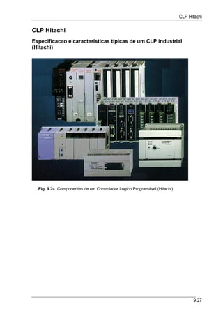 CLP Hitachi

CLP Hitachi
Especificacao e características típicas de um CLP industrial
(Hitachi)




  Fig. 9.24. Componentes de um Controlador Lógico Programável (Hitachi)




                                                                                9.27
 