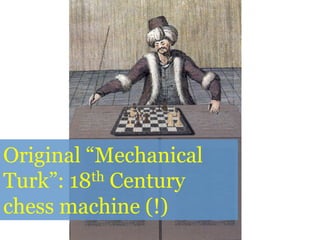Original “Mechanical
Turk”: 18th Century
chess machine (!)
 