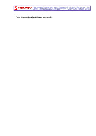 c) Folha de especificações típica de um encoder 
 