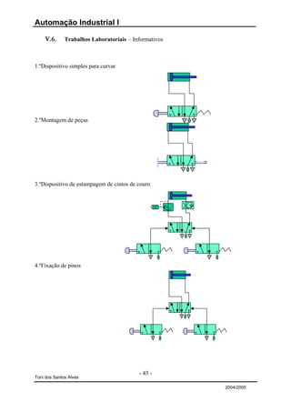 Automação Industrial I

    V.6.      Trabalhos Laboratoriais – Informativos



1.ºDispositivo simples para curvar




2.ºMontagem de peças




3.ºDispositivo de estampagem de cintos de couro




4.ºFixação de pinos




                                          - 43 -
Toni dos Santos Alves

                                                       2004/2005
 
