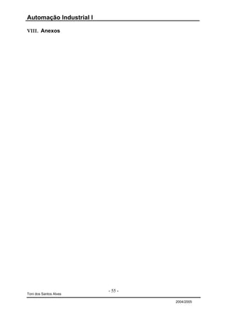 Automação Industrial I

VIII. Anexos




                         - 55 -
Toni dos Santos Alves

                                  2004/2005
 