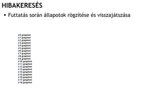 HIBAKERESÉS
 Futtatás során állapotok rögzítése és visszajátszása
 