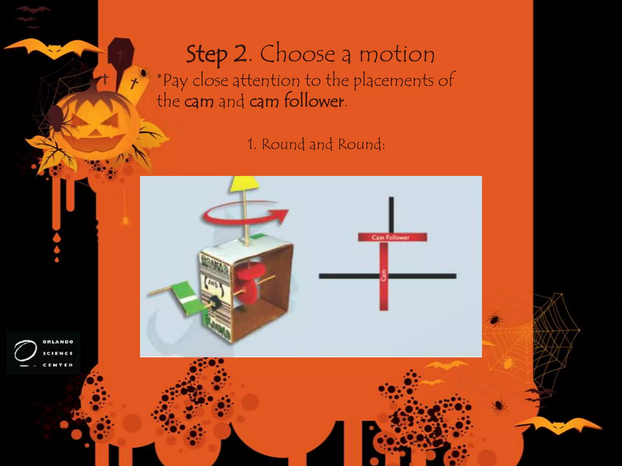 Step 2. Choose a motion
1. Round and Round:
*Pay close attention to the placements of
the cam and cam follower.
 