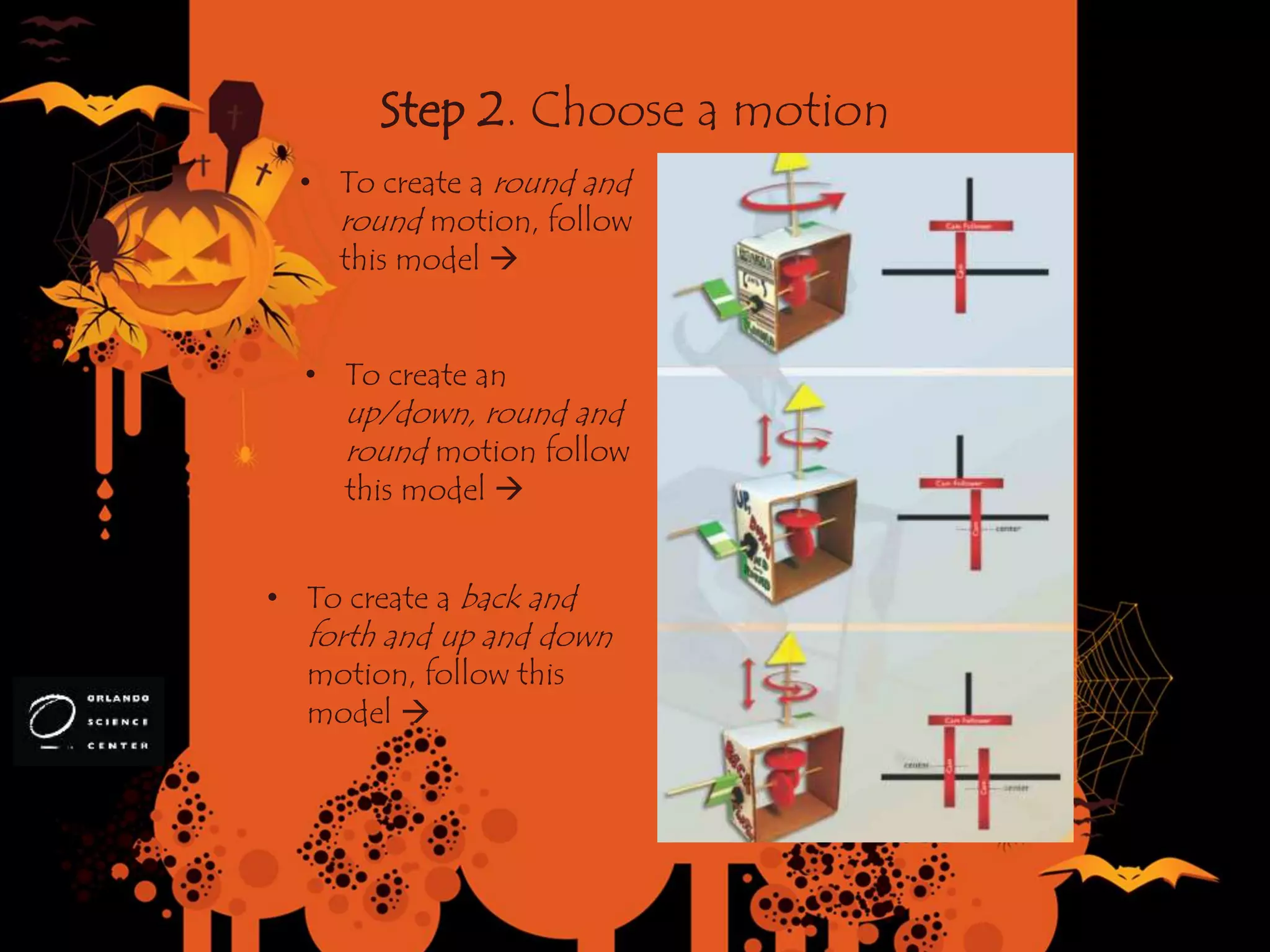 Step 2. Choose a motion
• To create a round and
round motion, follow
this model 
• To create an
up/down, round and
round motion follow
this model 
• To create a back and
forth and up and down
motion, follow this
model 
 