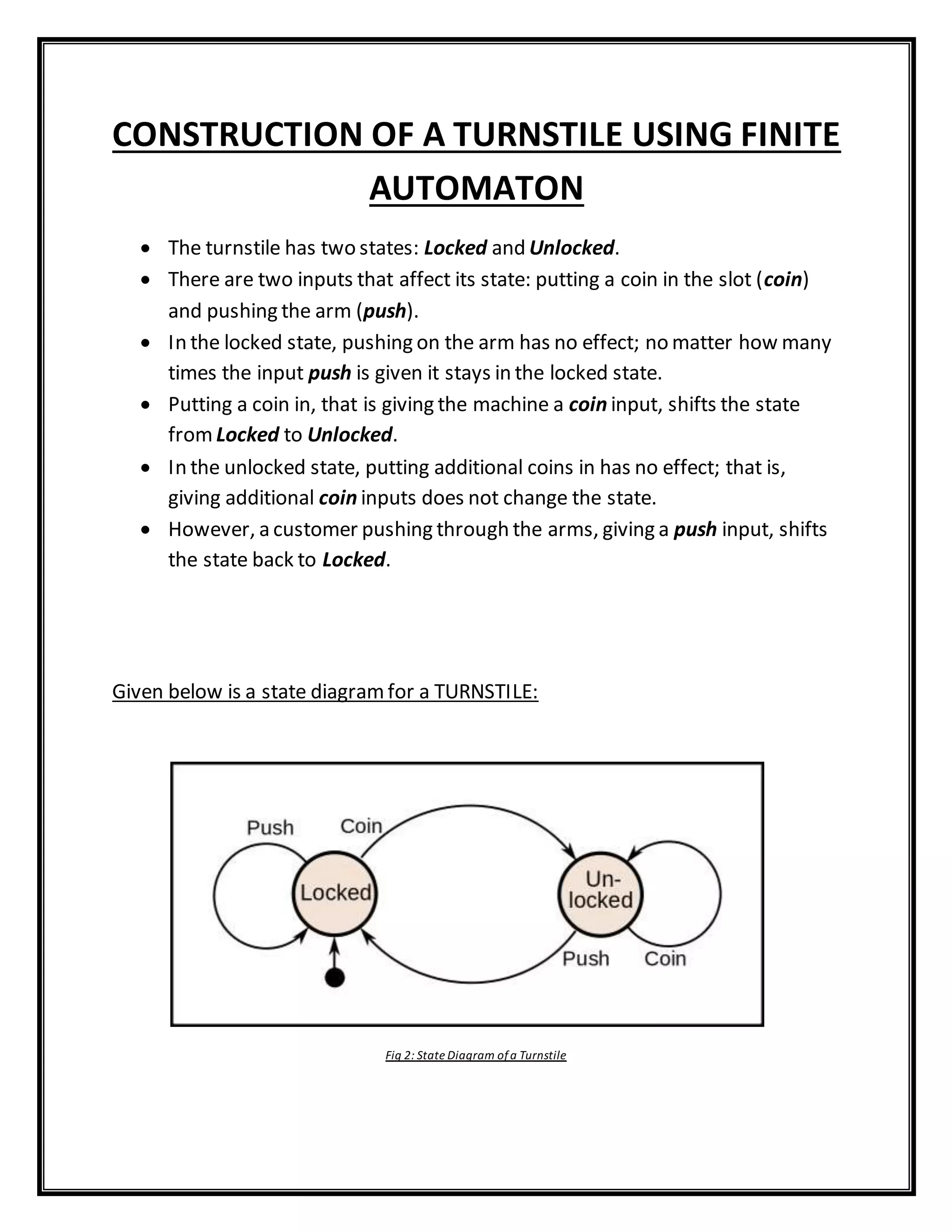 CONSTRUCTION OF A TURNSTILE USING FINITE AUTOMATA | PDF