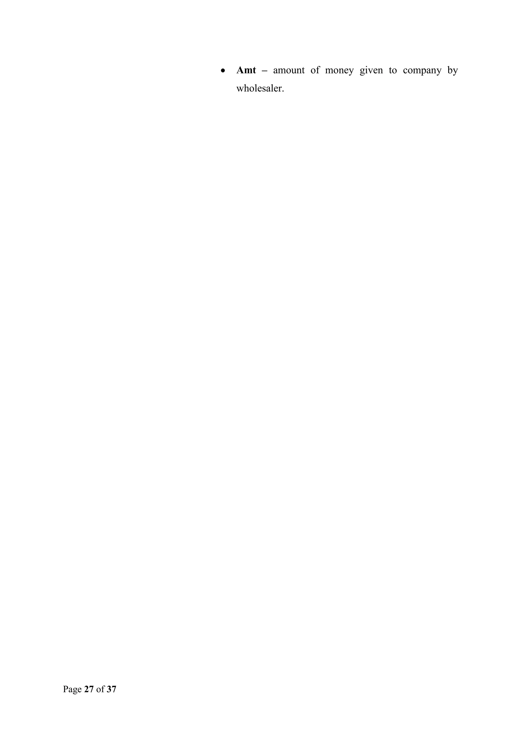 Amt – amount of money given to company by
wholesaler.

Page 27 of 37

 