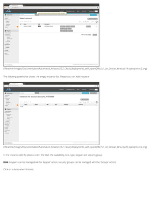 (/fileadmin/Images/Documentation/Automated_Amazon_EC2_Cloud_deployments_with_openQRM_5.1_on_Debian_Wheezy/19-openqrm-ec2.png)
(/fileadmin/Images/Documentation/Automated_Amazon_EC2_Cloud_deployments_with_openQRM_5.1_on_Debian_Wheezy/20-openqrm-ec2.png)
The following screenshot shows the empty Instance list. Please click on 'Add Instance'
In the Instance-Add for please select the AMI, the availability zone, type, keypair and security group.
Hint: Keypairs can be managed via the 'Keypair' action, security groups can be managed with the 'Groups' action!
Click on submit when finished.
 