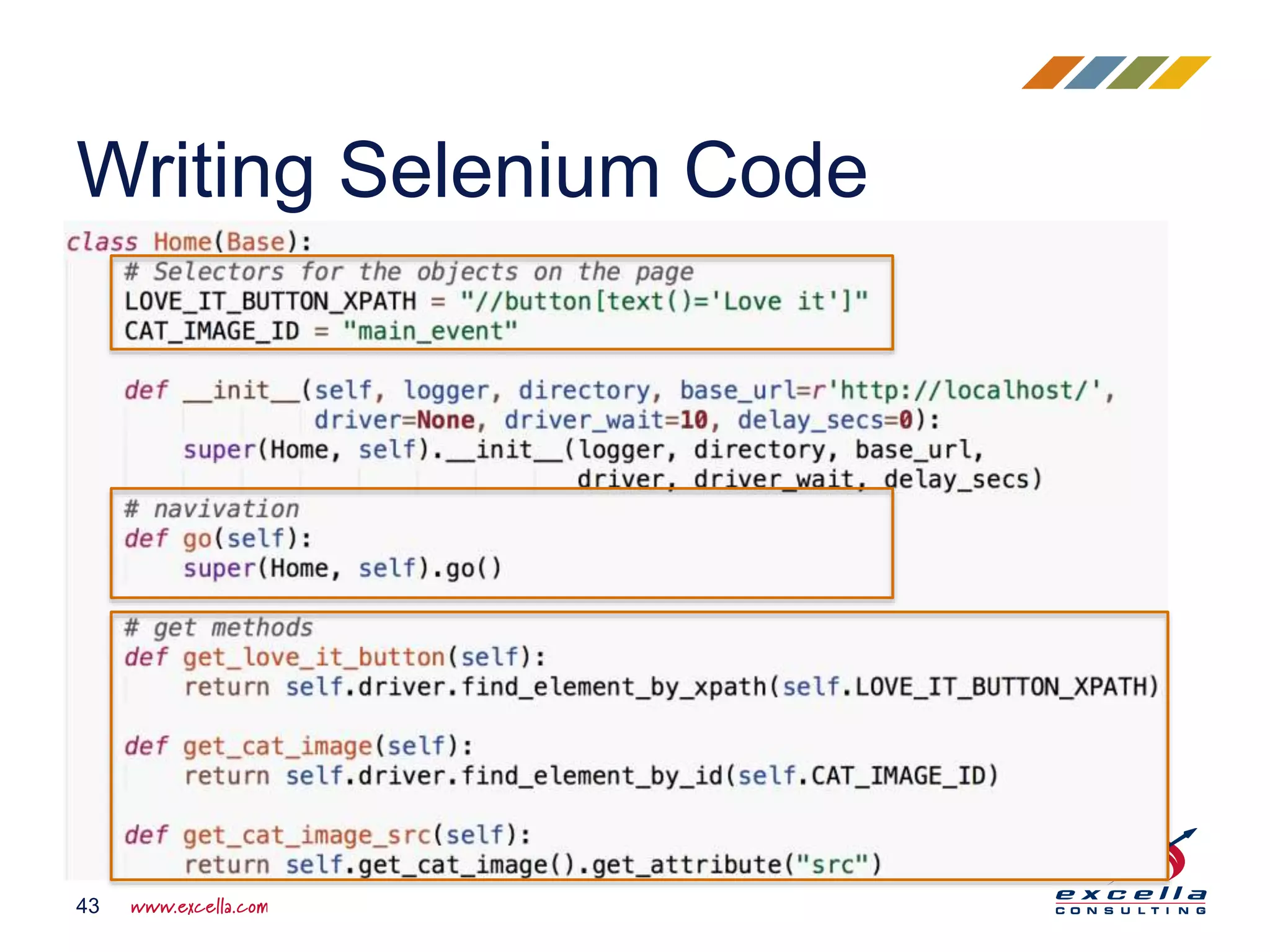Writing Selenium Code
43
 