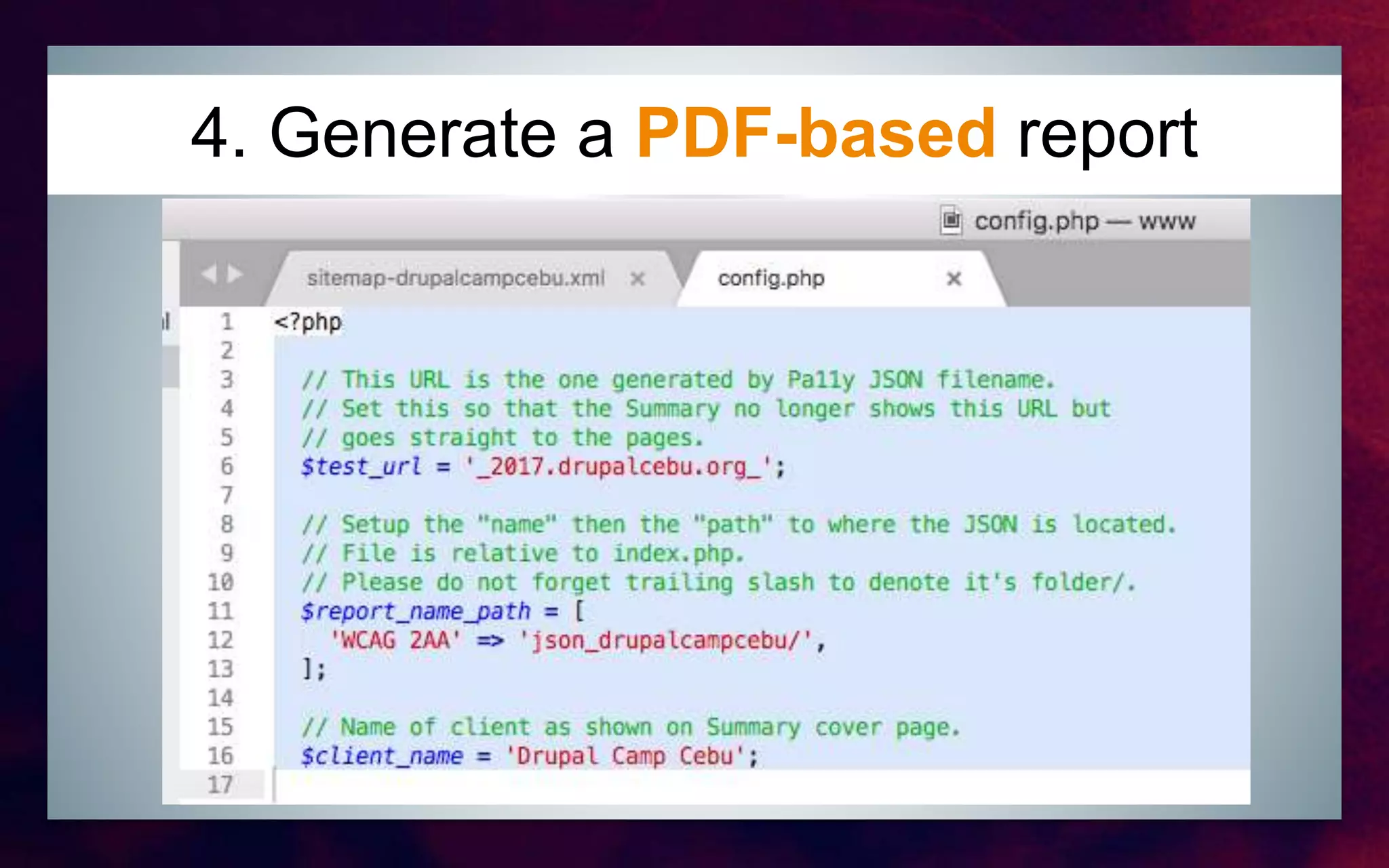 4. Generate a PDF-based report
 