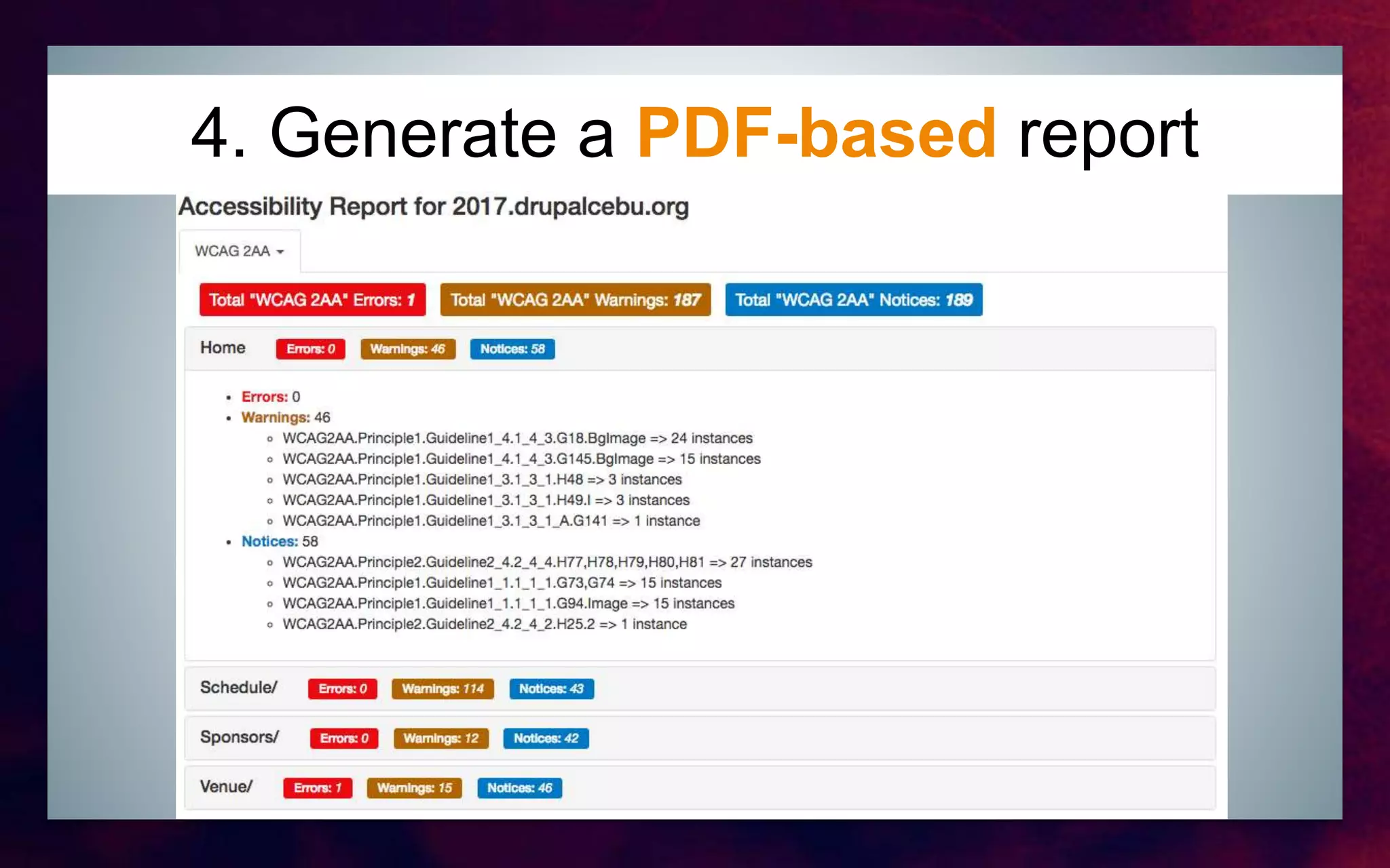 4. Generate a PDF-based report
 