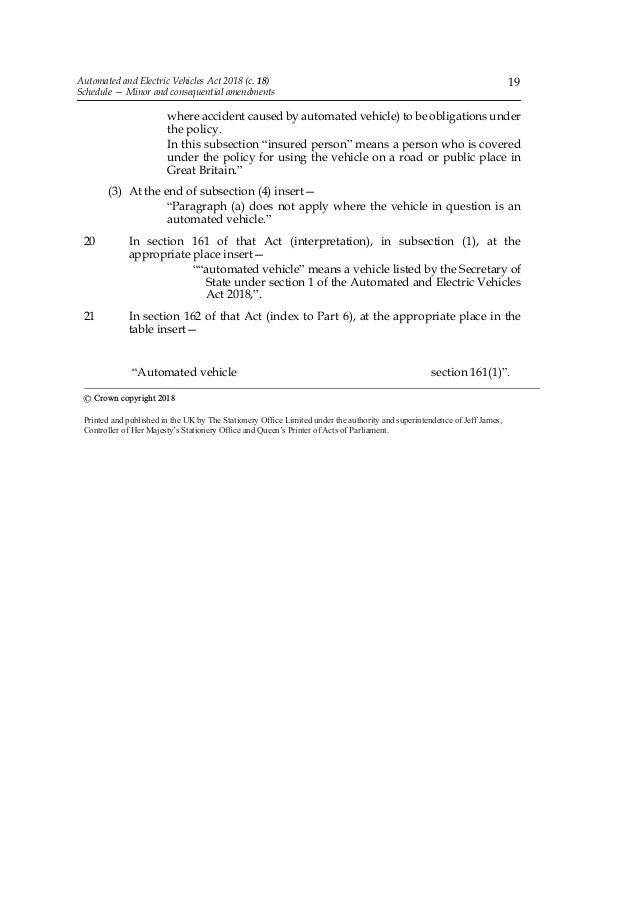 Automated and electric vehicles act 2018