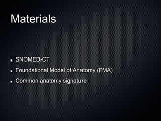 MaterialsSNOMED-CTFoundational Model of Anatomy (FMA)Common anatomy signature