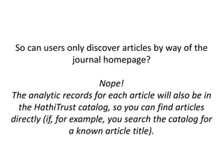 Automated creation of analytic catalog records for born digital journal articles