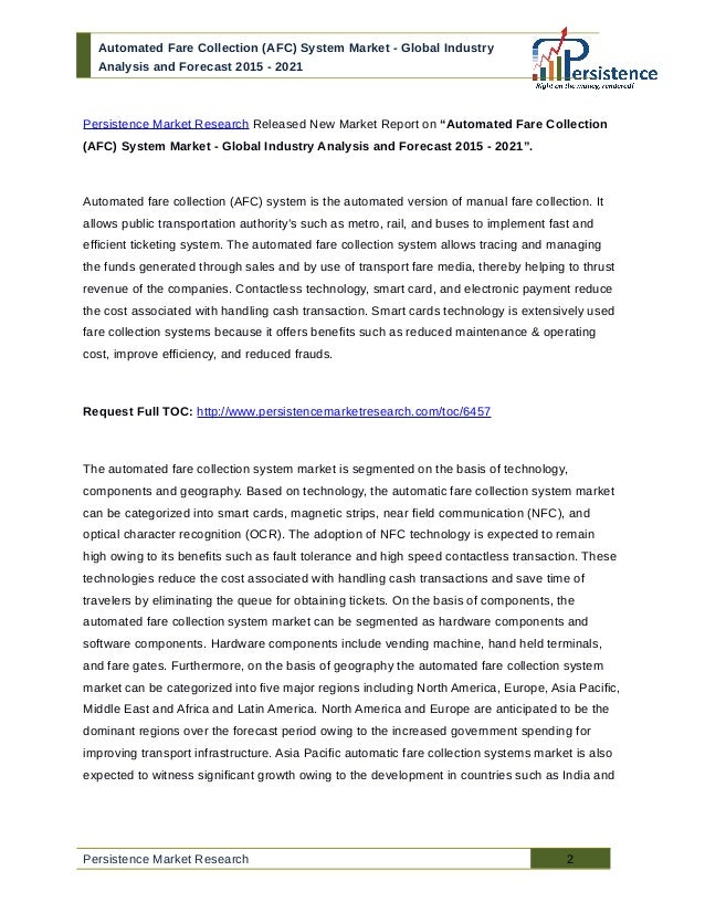 Automated Fare Collection (AFC) System Market Global Industry
