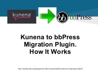 http://wordpress.org/plugins/cms2cms-automated-kunena-to-bbpress-switch/
Kunena to bbPress
Migration Plugin.
How It Works
 