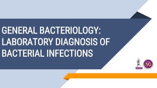 GENERAL BACTERIOLOGY:
LABORATORY DIAGNOSIS OF
BACTERIAL INFECTIONS
 