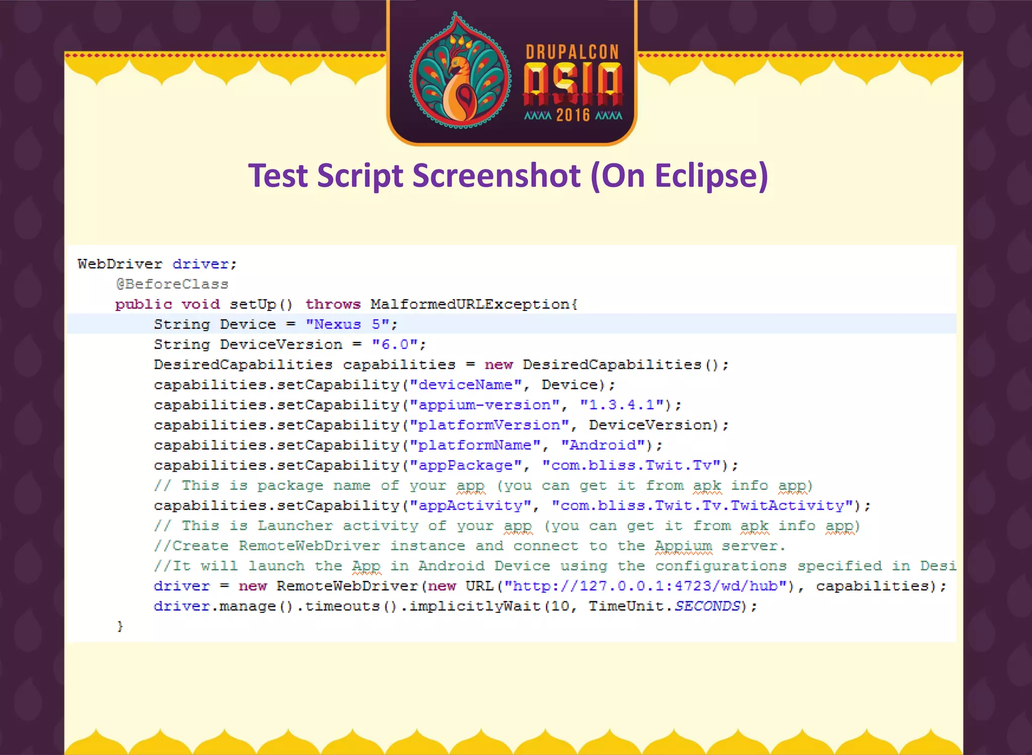 Test Script Screenshot (On Eclipse)
 