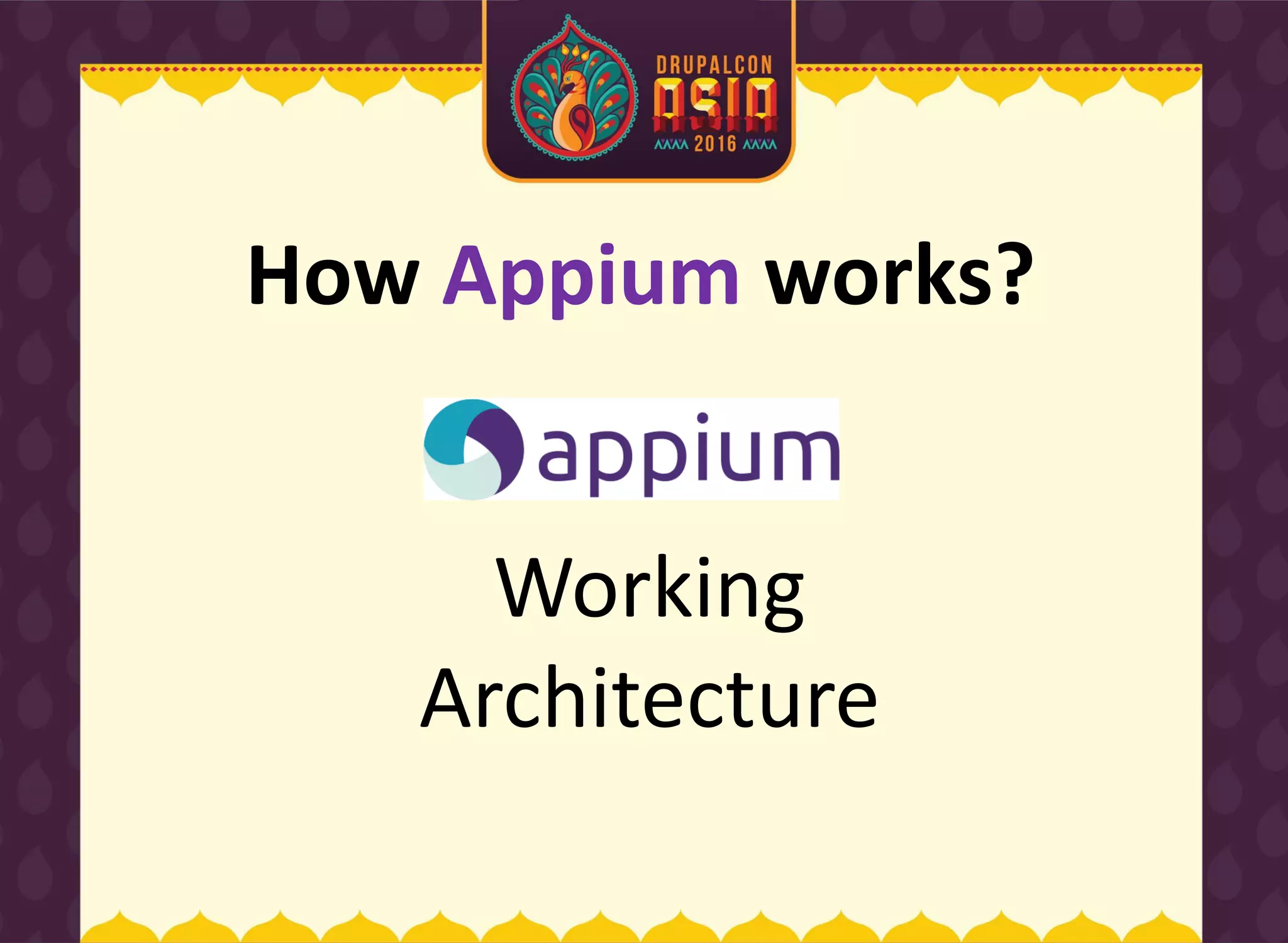 Working
Architecture
How Appium works?
 