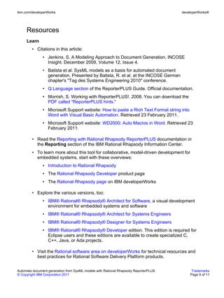 Automate document generation from sys ml models with rational rhapsody ...