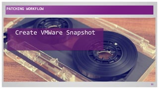 PATCHING WORKFLOW
11
Create VMWare Snapshot
 